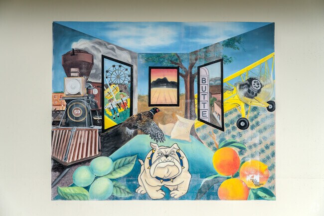 Art is displayed on some walls of Gridley High School.