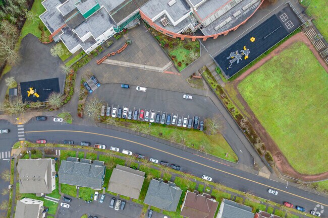 Looking down on the front campus area of Lister Elementary School.