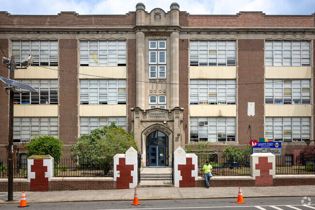 A full view of the entrance to the Lafayette Street School, Newark, NJ