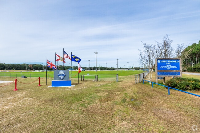 Ashton Brosnaham Park includes 13 soccer fields and a fenced dog park.