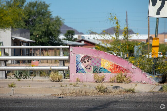 A mural greets guests and residents in the South Park neighborhood.