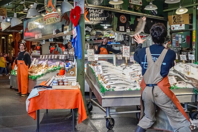 Fishmongers are a world-renowned attraction at Pike Place Market.