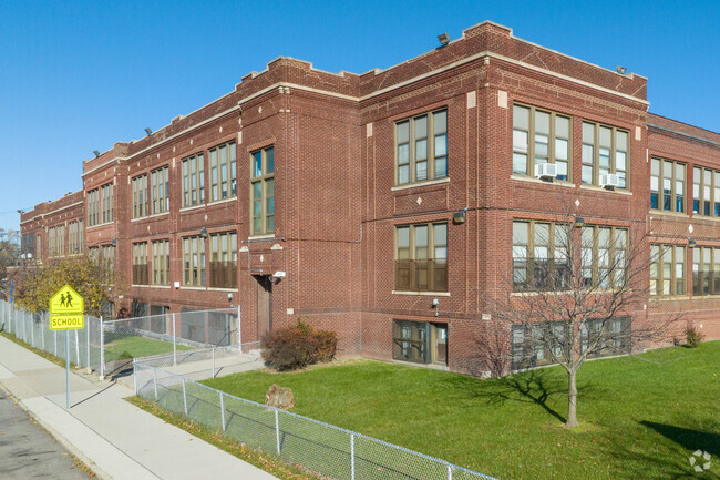 Crane Street entrance at A.L. Holmes Academy of Blended Learning in Detroit