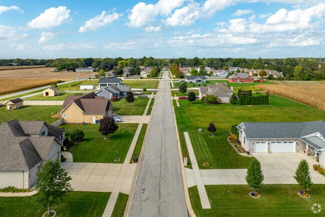Homes in Westville are nestled beside wide open fields, offering plenty of space and privacy.