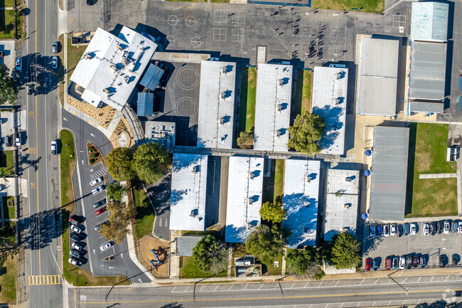 Crestmore Elementary School offers a sprawling campus when viewed from above.