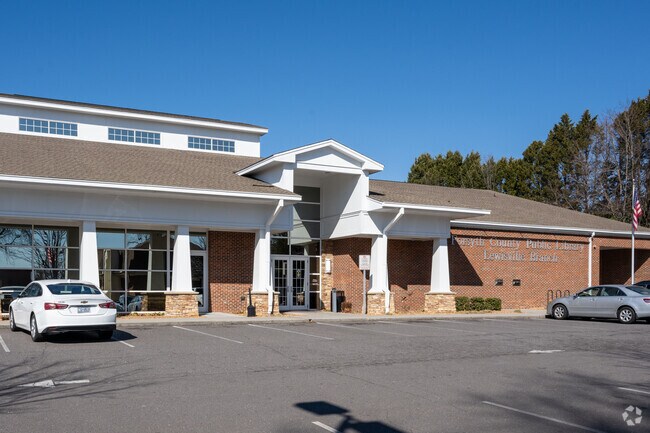 The Lewisville Branch Library sits at the central part of downtown Lewisville.