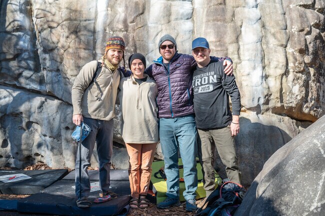 A group of local climbers enjoying the rock formations in Steele Alabama.