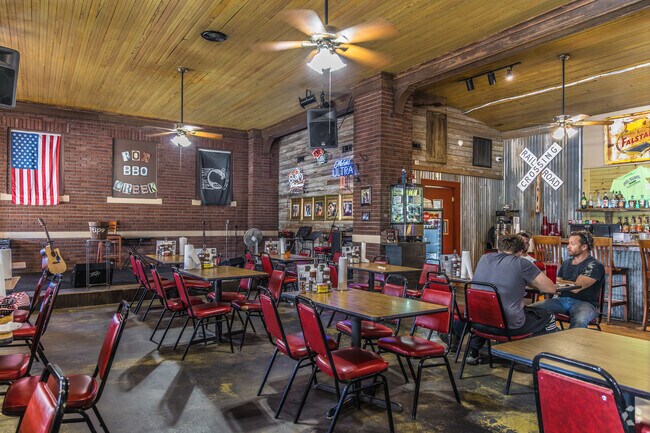 Stop by FoxCreek BBQ for mouthwatering barbecue and live music on the weekends.