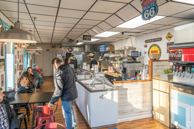 Route 66 restaurant is a popular Stadium District spot where diners enjoy burgers and ice cream.