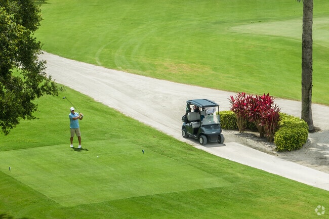 Golfer is ready to start with hole number 1 at Atlantis Golf Course.