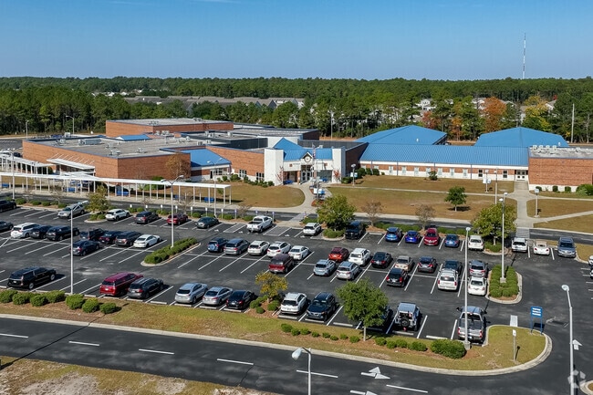 Ocean Bay Middle School has a large campus with several outdoor play areas.
