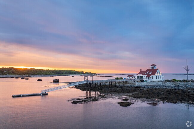 Wood island Life Saving Station greets the morning sun ahead of Kittery.