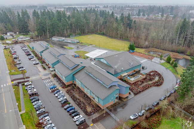 Overall aerial view of the campus at Frederickson Elementary School.