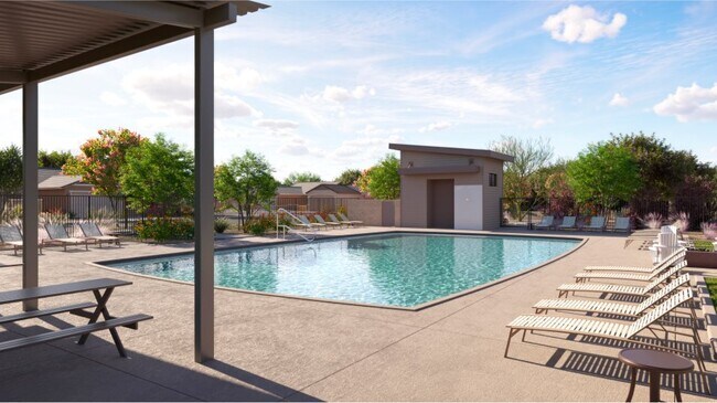 Pool surrounded by lounge chairs