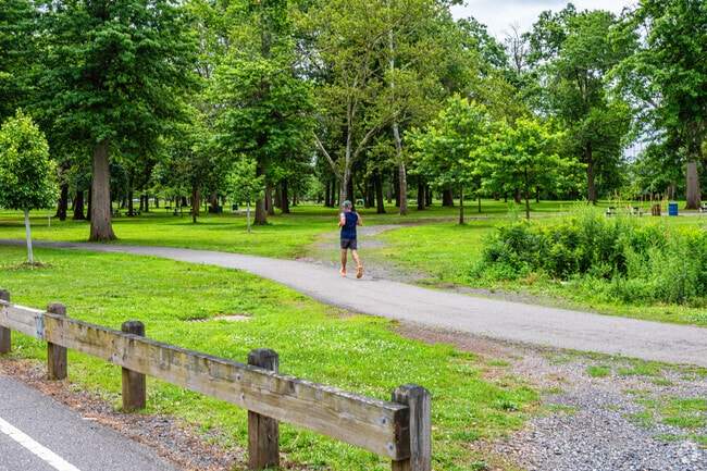 Johnson Park features riverside trails for walking and jogging.