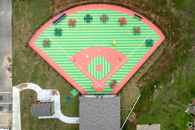 There is a fun baseball-themed picnic area at Beebe City Park.