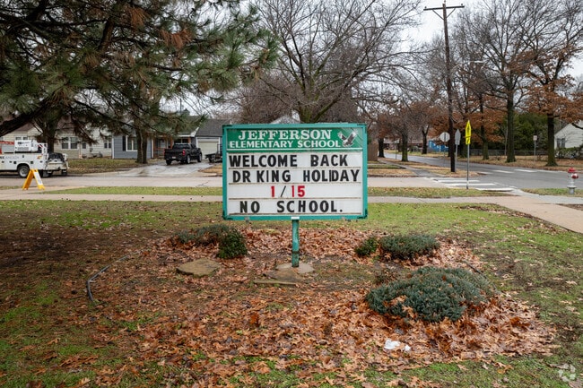 Jefferson Elementary School has a sign near the main road.