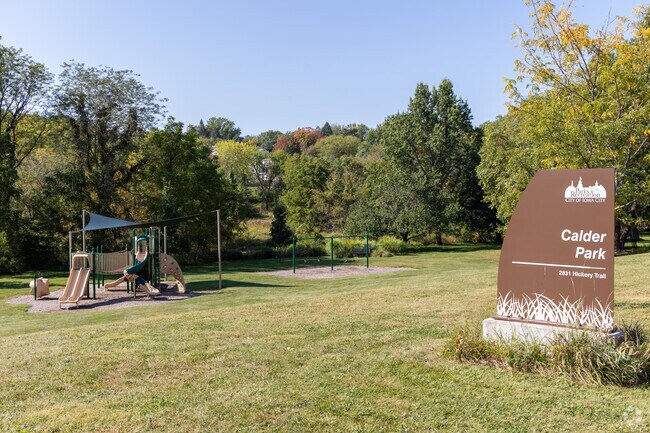 Sleepy Calder Park sits at the bottom of one of Bluffwood's forested hills.