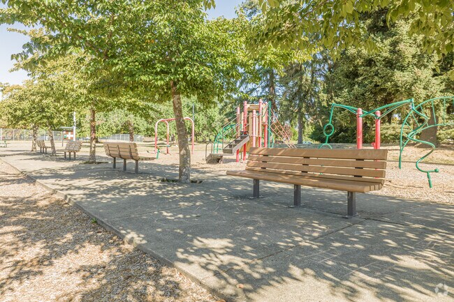 Relax on shaded benches at Hoover Park for a peaceful break in Northeast Salem.
