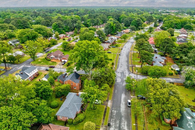 Aerial image in the Greenhill Farm neighborhood of Norfolk Virginia.