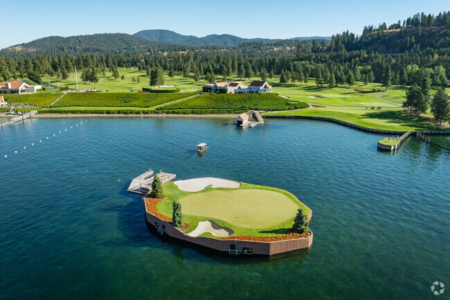 The famous floating green at Coeur d'Alene Golf Course is just minutes away.