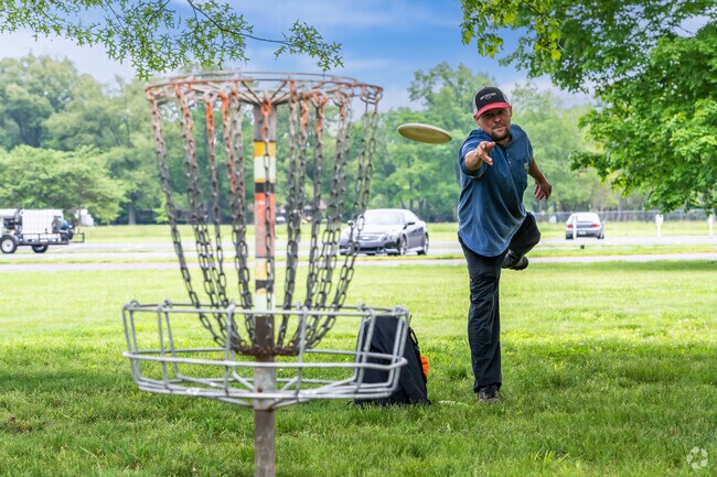 The disc golf course at Angel Mounds State Park is an 18 hole course with varying difficulties.