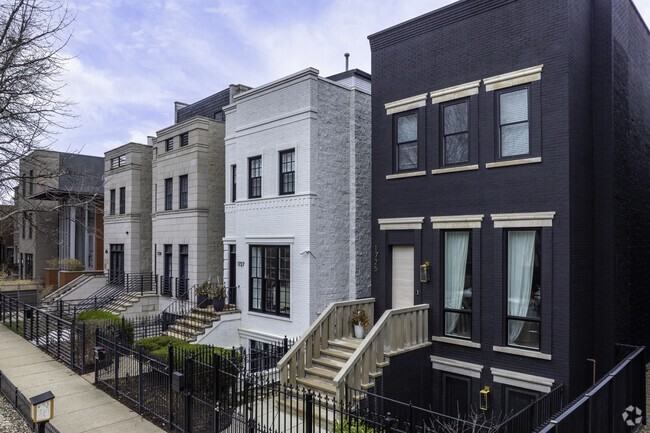 Brick and greystone two-story homes are seen throughout Wicker Park.