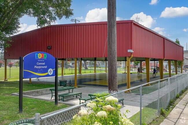 Conrad Playground and its' shaded basketball court provide year-round recreation to Hollygrove.