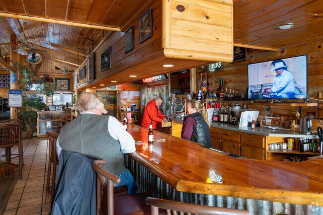 A few locals come in from the cold for a beer at the Feedlot Steakhouse in Shepherd.