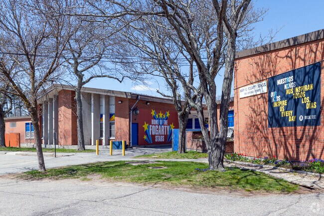 Entrance to Mary E Fogarty Elementary School located in Lower South Providence, RI.