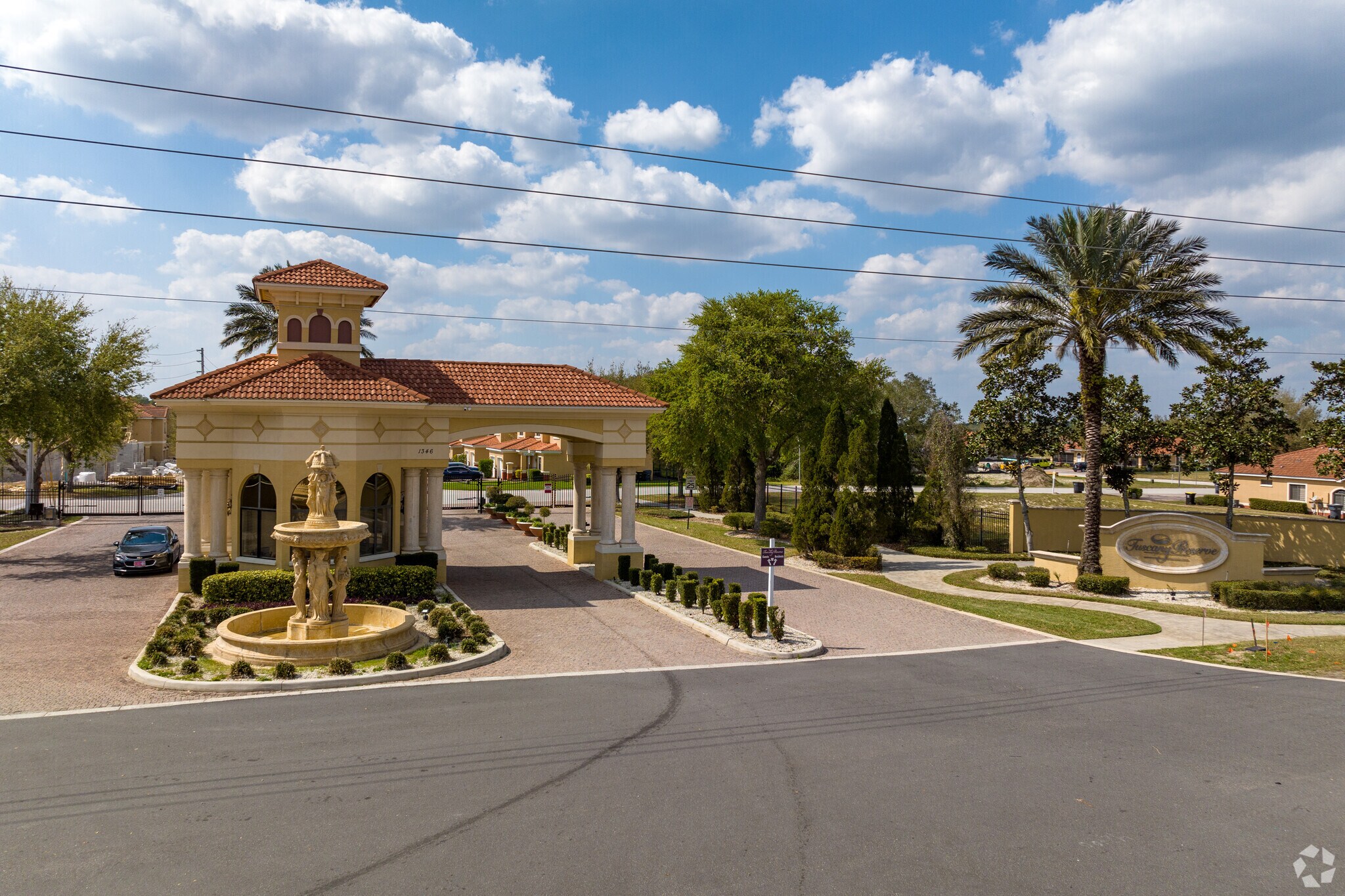 This beautiful water fountain marks the entrance to this HOA community in Lake Marion Village.