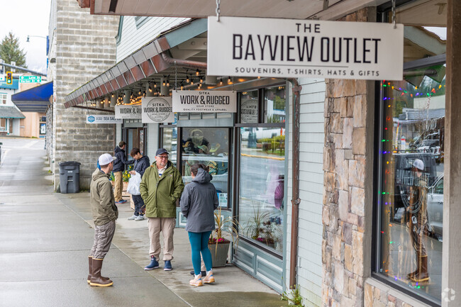 Shoppers browse local boutiques like The Bayview Outlet in downtown Sitka, Alaska.