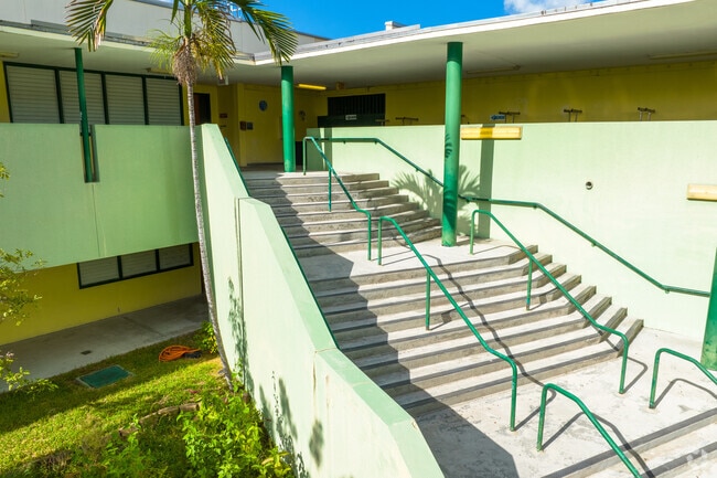The stairs at Maya Angelou Elementary lead to the courtyard in Allapattah.