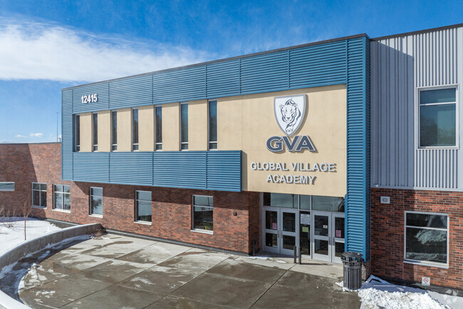 The main entrance at Global Village Academy in Northglenn, Colorado.