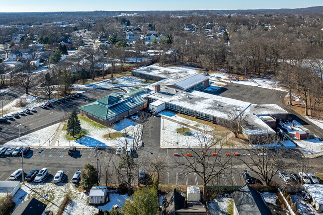 An elevated view of the exceptional Thelma L. Sandmeier Elementary, located in Springfield, NJ.