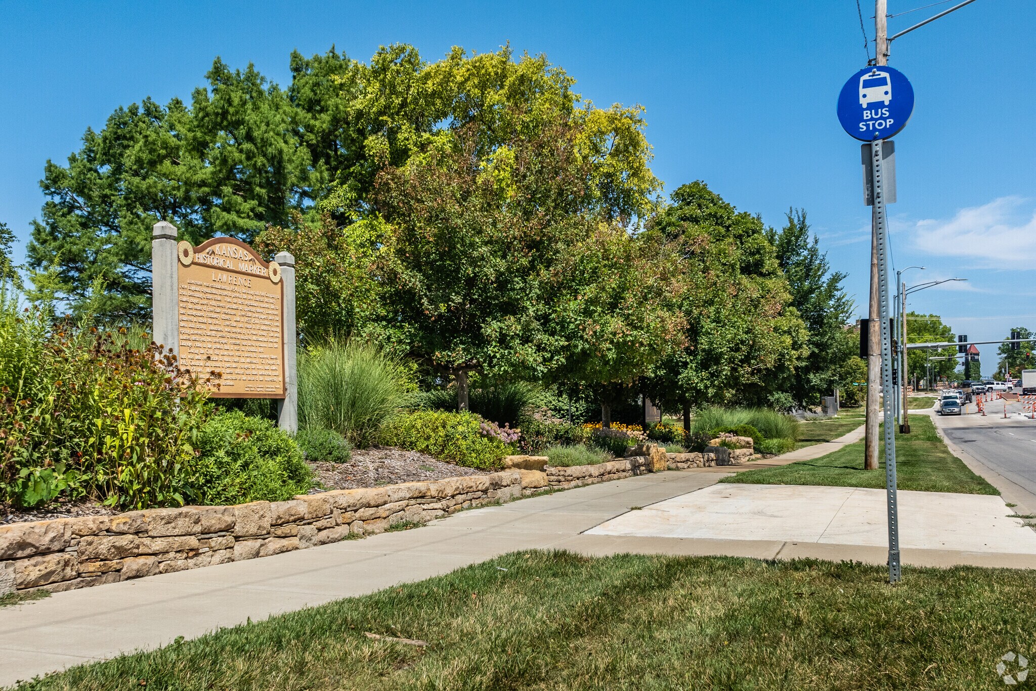 The bus stop on W. 6th St give residents easy access to the rest of Lawrence and beyond.