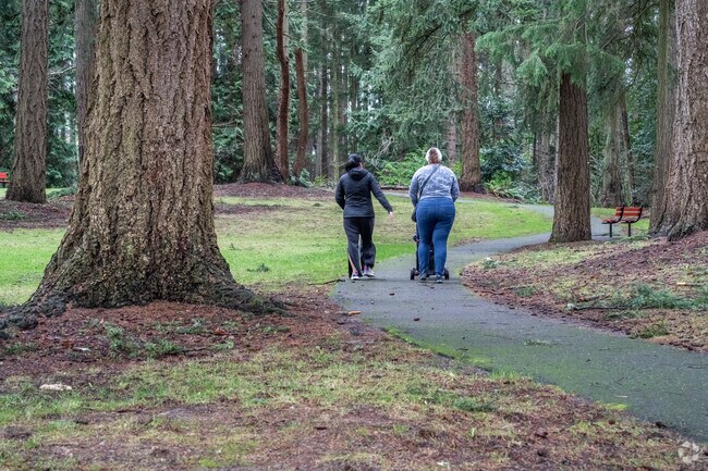 There are several green areas throughout the Blue Ridge neighborhood in Seattle.