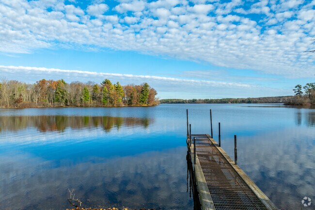 A peaceful dock sits along the shoreline of Half Moon Lake.
