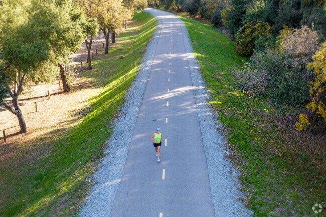 Jogger glides through DeBell Uvas Creek Park Preserve’s serene trails in Gilroy.