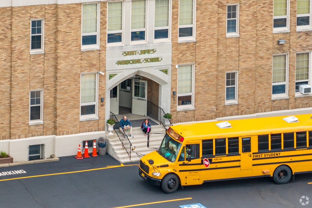 St. James School offers bus pickup right at the main entrance.