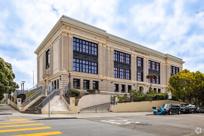 Ida B. Wells High School in sits across the street from Alamo Square Park.