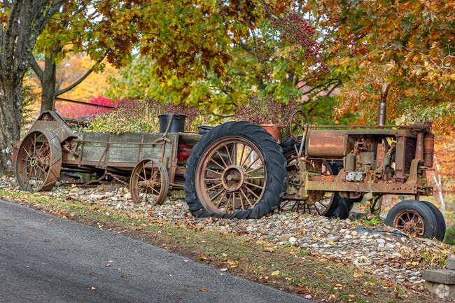 A resident of Upper Burrell Township decorated their front yard with vintage farm equipment.