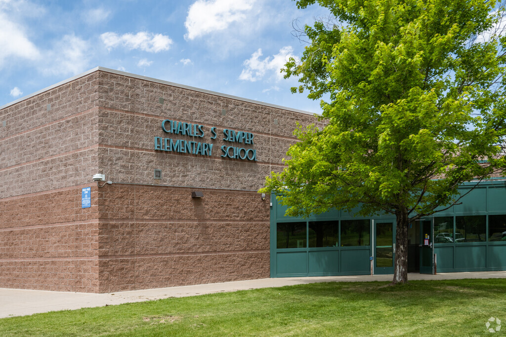 The school sign at Semper Elementary School in Broomfield, Colorado.