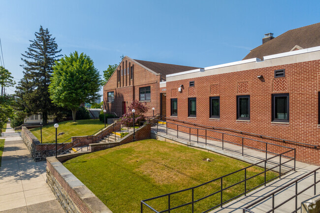 A side view of the main entrance at Johnson Elementary.