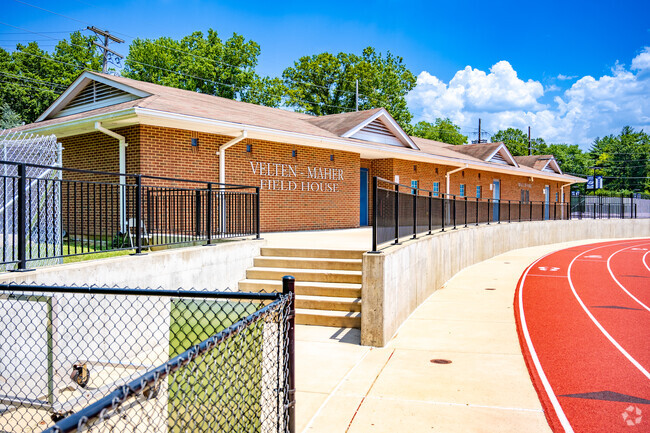 Club house and locker rooms at the football fiel for football players, and track runners to use.