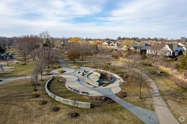 An aerial view of George George Memorial Park playground in relation to the surrounding suburban neighborhood