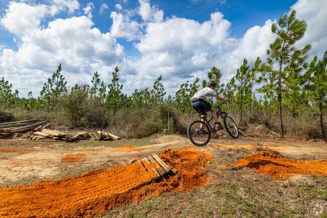 Practice your jump at Muscogee Mountain Bike Trails in Cantonment, FL.