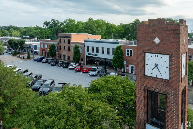 The Clock tower sits right at the intersection of Main St and Curtis Ave in Simpsonville.