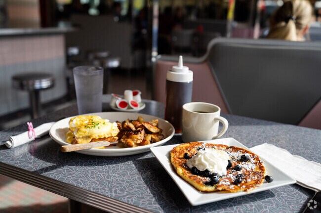 The blueberry pancakes at Lake Effect Diner in Fillmore-Leroy are a local favorite.