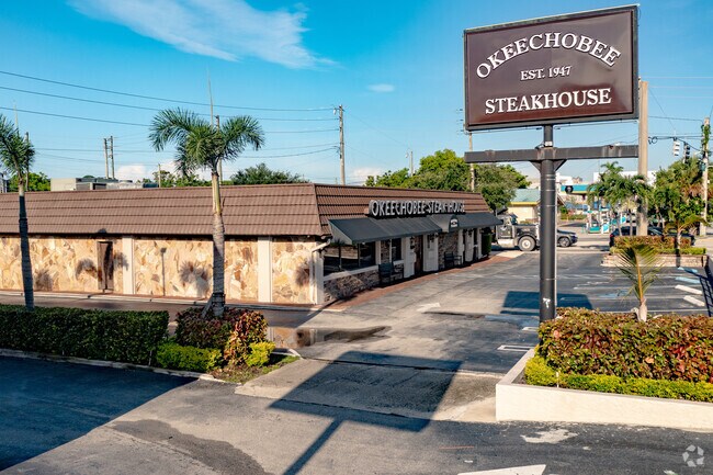 Okeechobee Steak House, a landmark since 1946, serves acclaimed steaks near West Gate Estates.